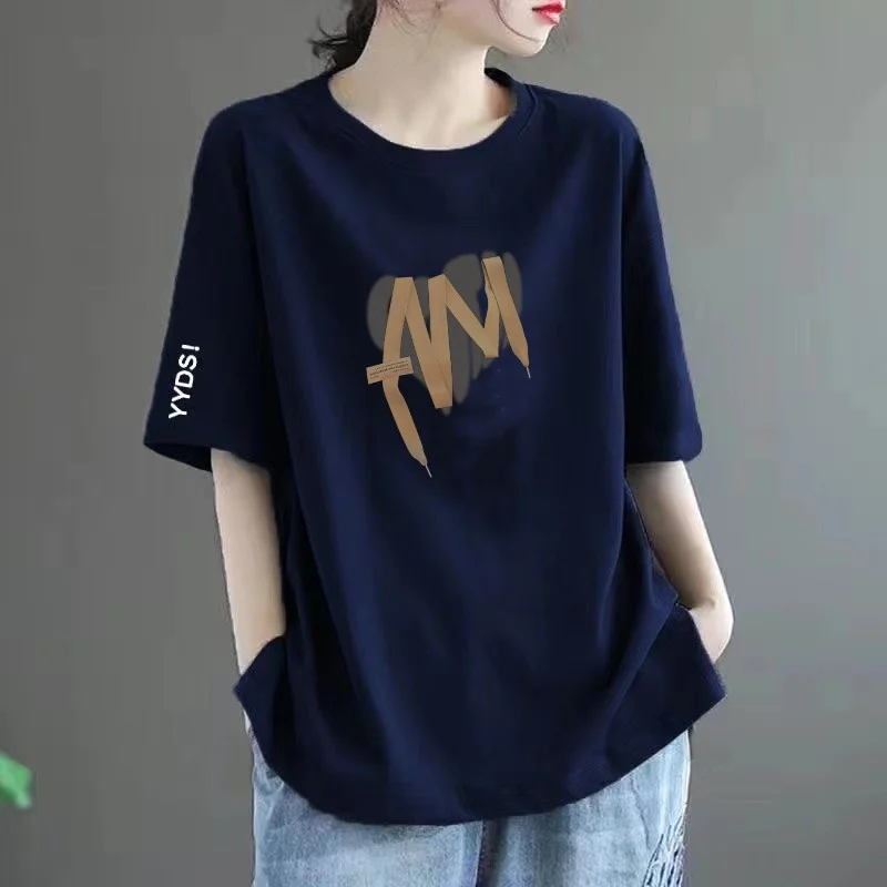 Женская футболка с коротким рукавом круглым вырезом и принтом