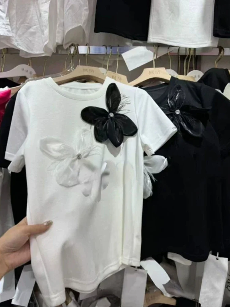 2024 рубашки для женщин Y2k модные универсальные футболки с цветочным шлейфом