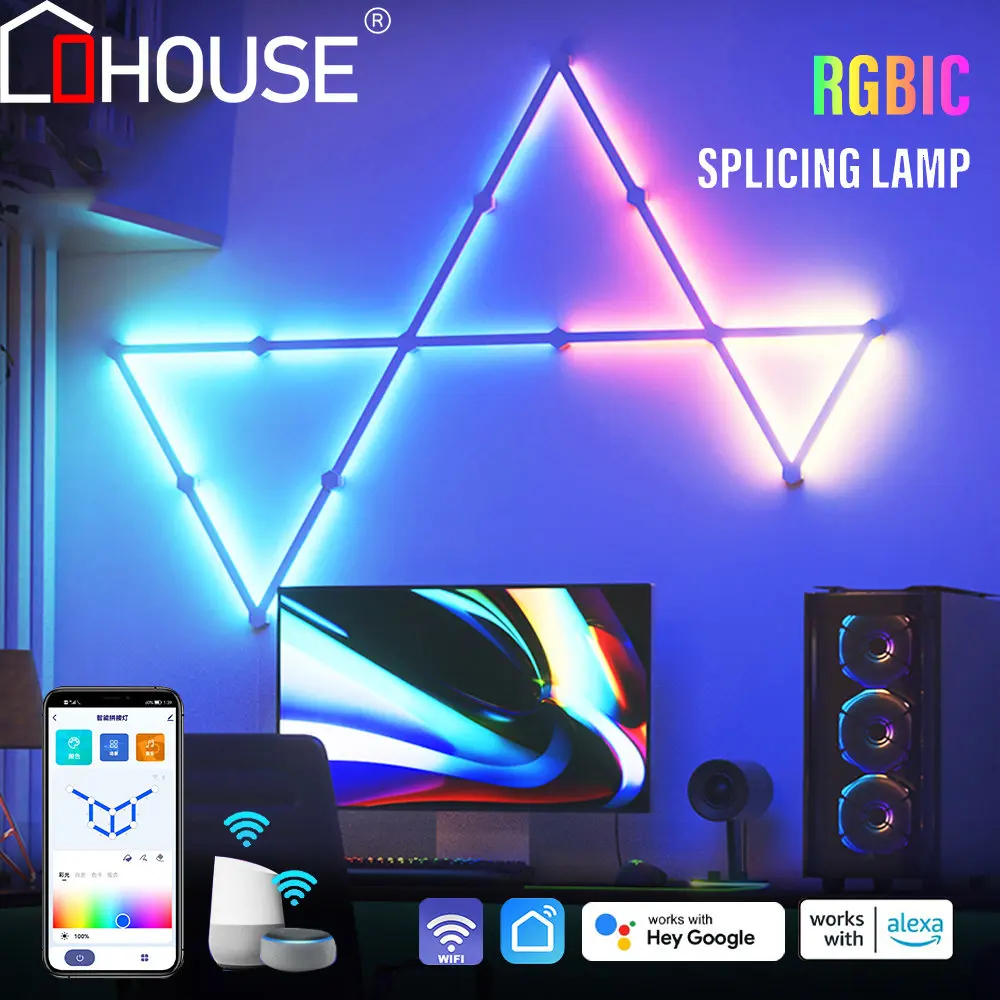 WiFi Smart APP Control LED Glide Night Light RGBIC Dream Color Music Sync Wall Lamp for TV Bedroom Game Decoration Strip Lights