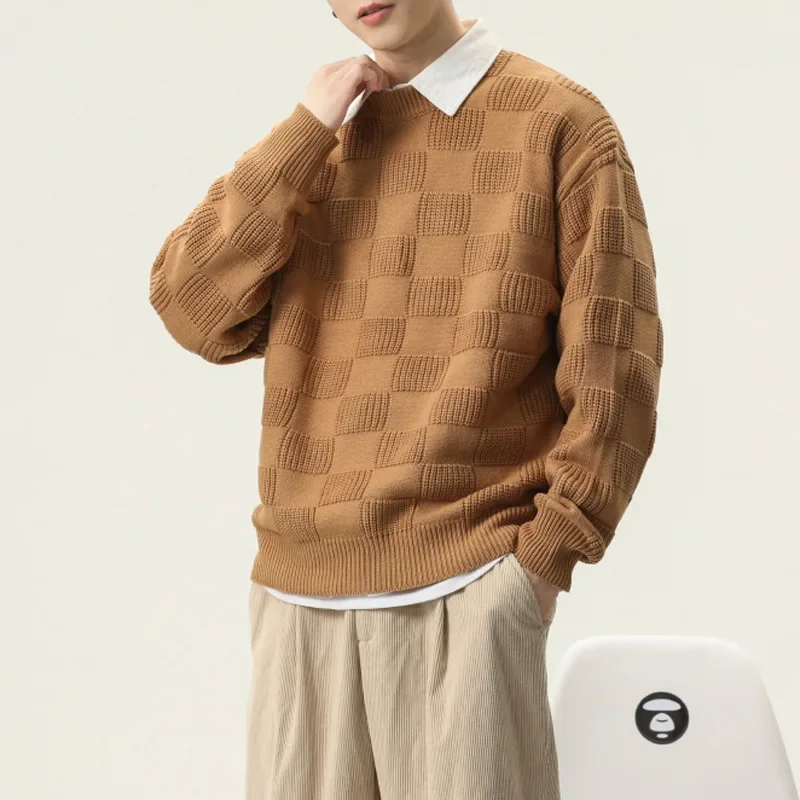 Свитер с круглым вырезом в стиле BNIdleМужской повседневный утолщенный вязаный