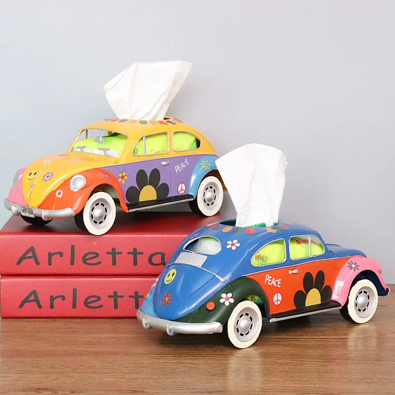 

Vintage car Model Tissue Boxes Figurines Retro Car Tissue Dustproof Tissue Storage Box For Office Home Decoration Wholesale