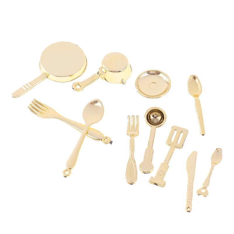 

11Pcs/Set 1:12 Dollhouse Simulation Tableware Kitchenware Mini Pot Shovel Knives Forks Spoon Kitchen Cookware Decor Children Toy