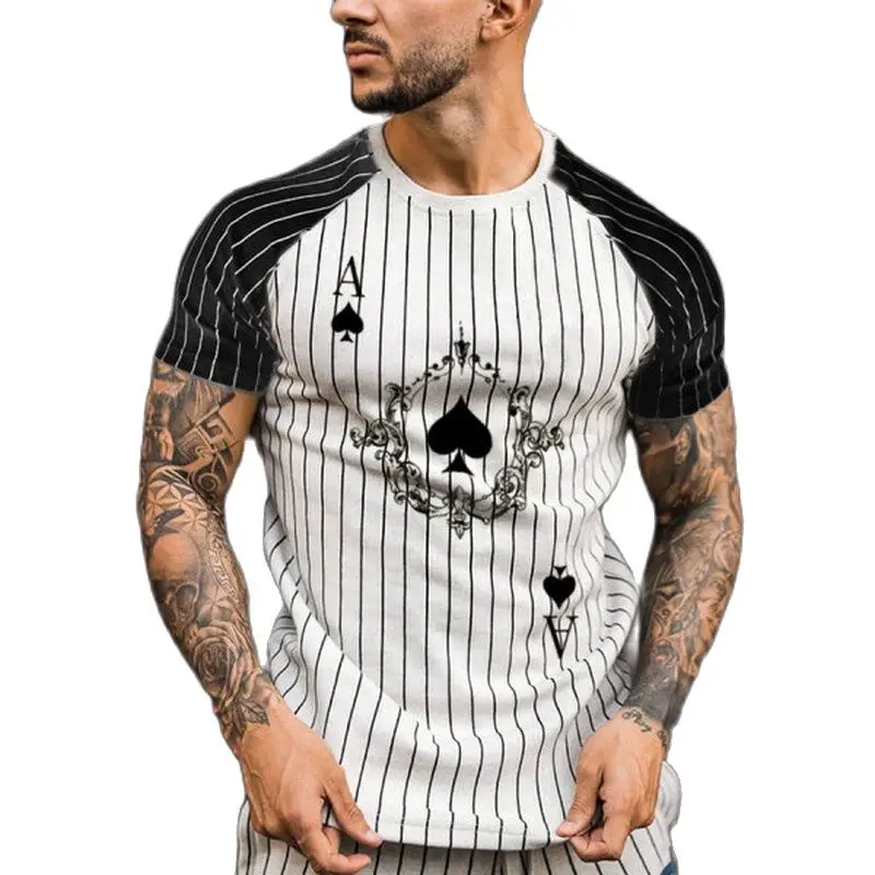 

Summer hot style men's summer street style round neck shirt fashion poker print short-sleeved zebra stripe printed shirt XXS-6XL