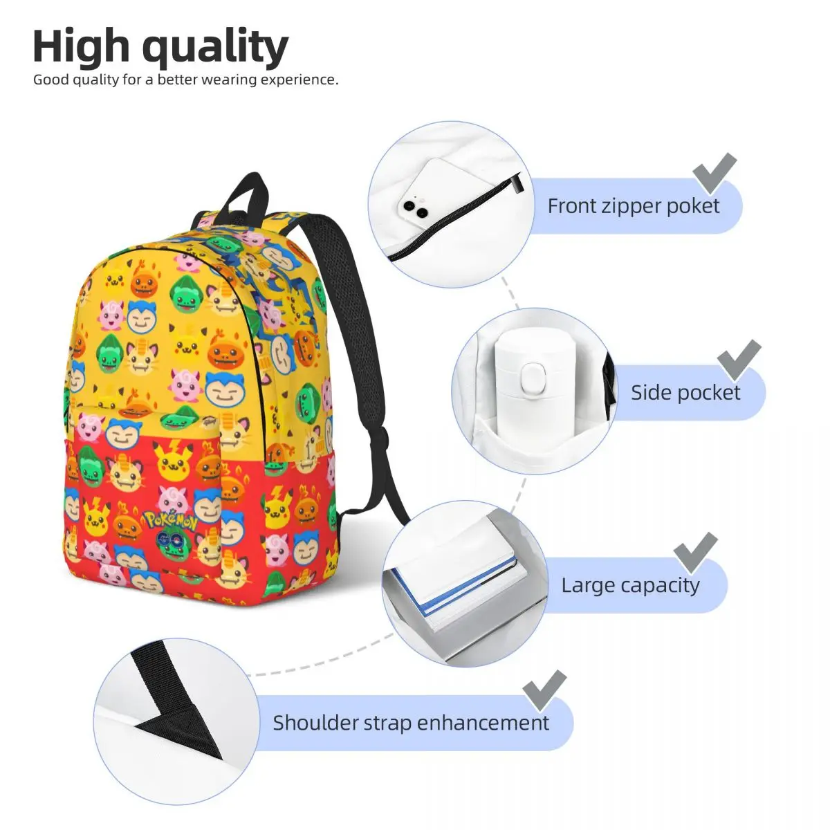 Школьный рюкзак TSB Pokedom с наклейками и несколькими отделениями милый карманный