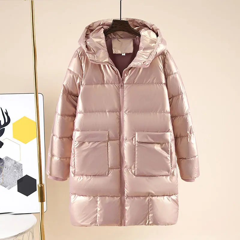 Fashion Parkas Winter Jacket Womens 2023 New Glossy Cotton Padded Hooded Coat Casual Female Warm Loose Long Snow Outwear Parkas