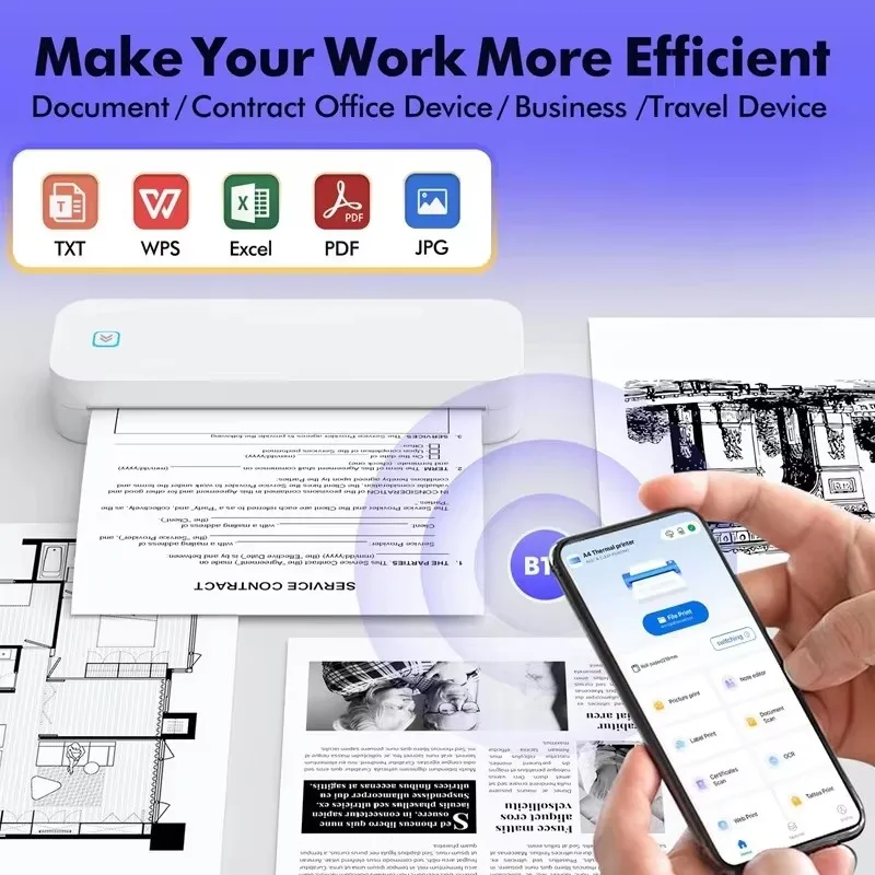 Портативный бесчернильный Bluetooth A4 термопринтер для фотографий в формате PDF