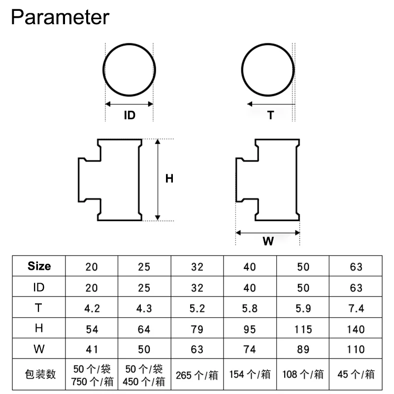 ID 20/25/32/40/50/63 мм утолщенный белый/красный Т-образный 3-ходовой соединитель фитинги