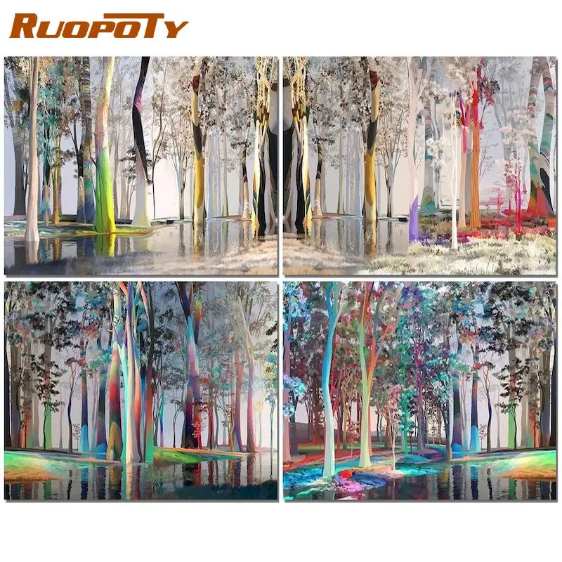 

RUOPOTY Pictures By Number Colorful Tree Kits Coloring By Numbers Scenery Drawing On Canvas HandPainted Home Decor DIY Gift