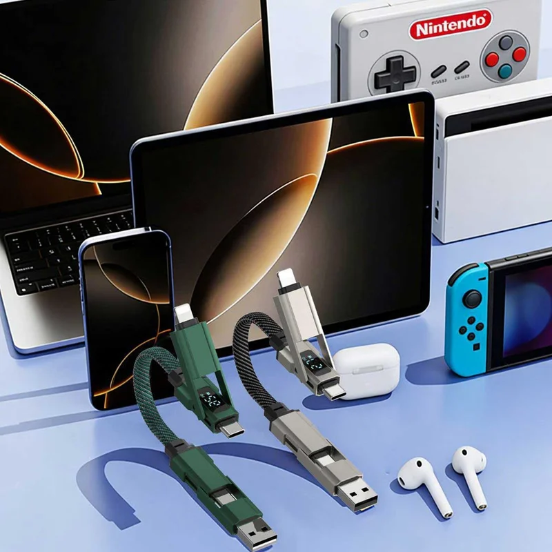 Кабель-брелок USB-C 4-в-1, 65 Вт, с цифровым LED-дисплеем, для сверхбыстрой зарядки PD, совместим с iPhone 17, 16, 15, Samsung, Android (art.: 3920d89361b41) - 3920d89361b41