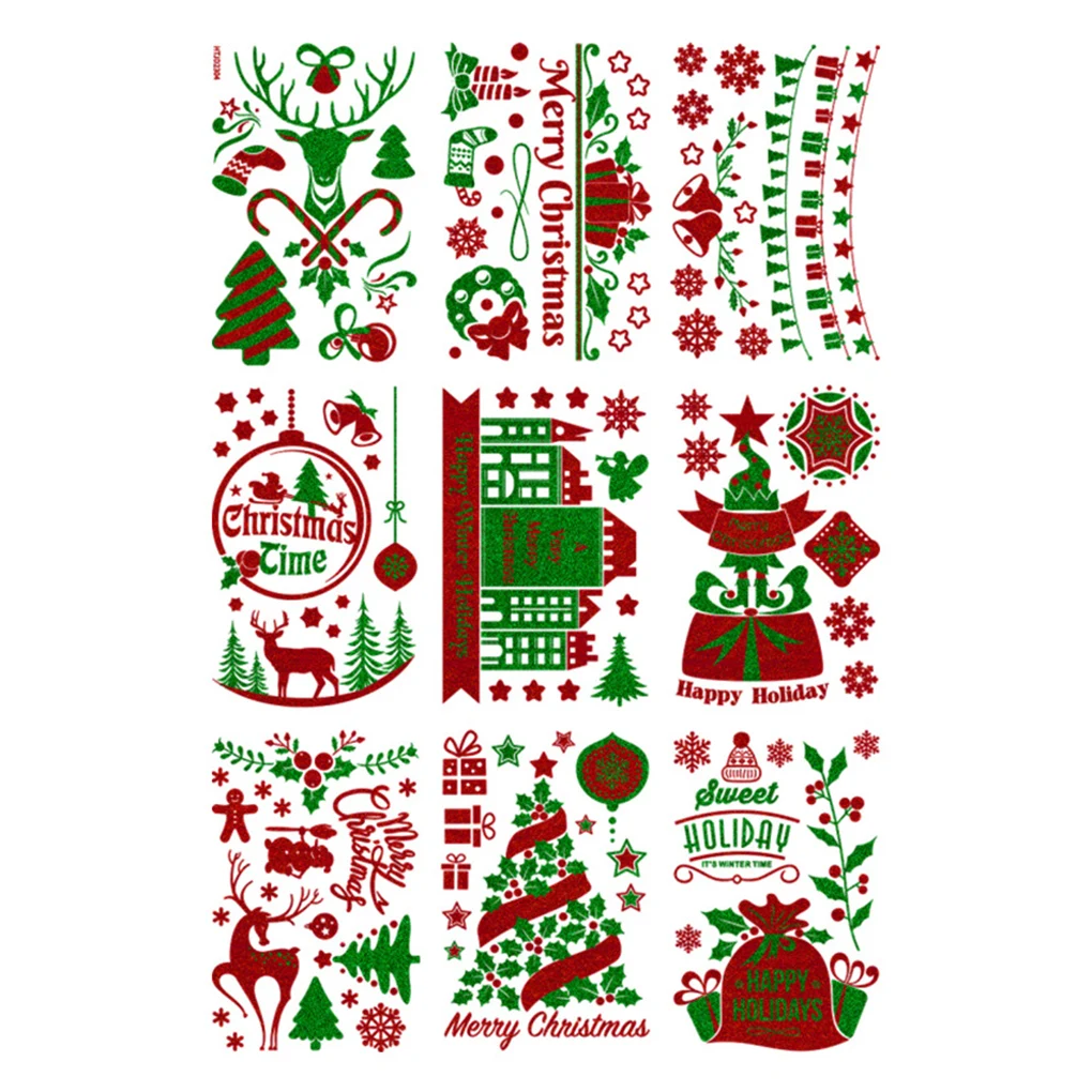 

9x Window Sticker Christmas Party Decoration Wall Decals DIY New Year Holiday Snowman Door Clings Craft Home Shop