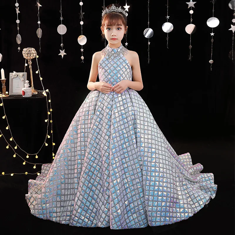 Ceremony Girls Prom Dress Children Elegant Princess Long Gown Teenages Dresses for Girls Kids Wedding Evening Party Shiny Robe