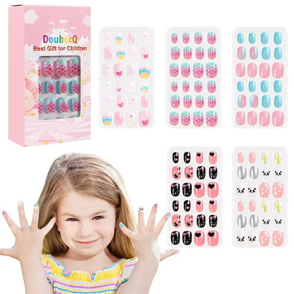 

NEW2023 120Pcs Candy Child Nail Tips Kids False Nail Girls Cartoon Press on Nails Colorful Festival Full Cover Nails Cute Manicu