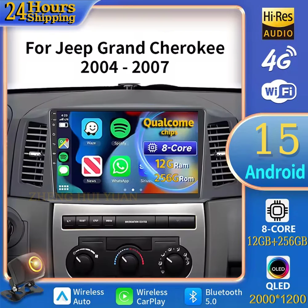 Фото Для JEEP Grand Cherokee WK 2004 2005 2006 2007 Android 15, автомобильный радиоприемник, мультимедийный плеер, Android Auto Carplay, головное устройство, навигация №1