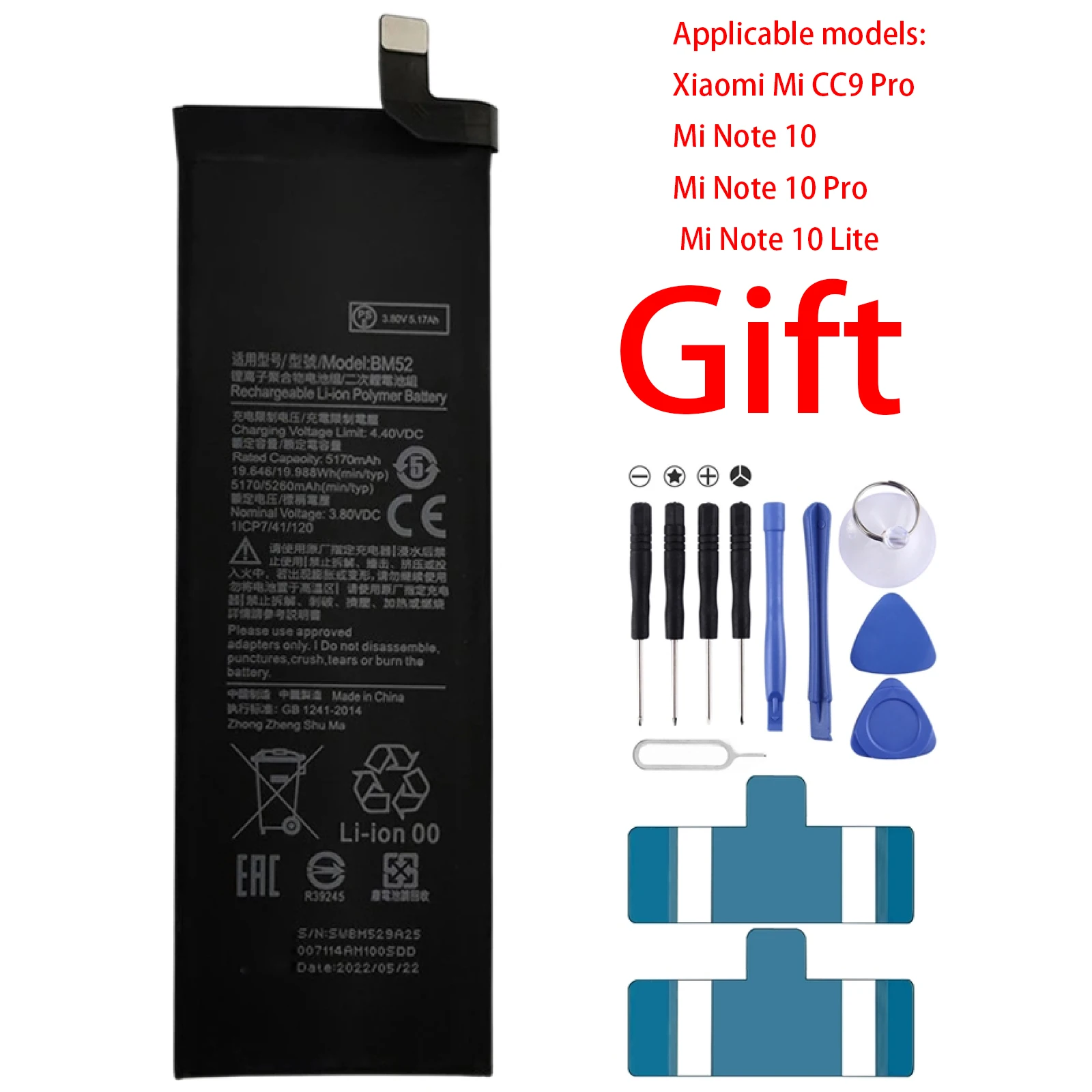 

100% Original BM52 5260mAh Phone Battery For Xiaomi Mi Note 10 Lite / Note 10 Pro / CC9pro CC9 Pro Replacement Batteries Bateria