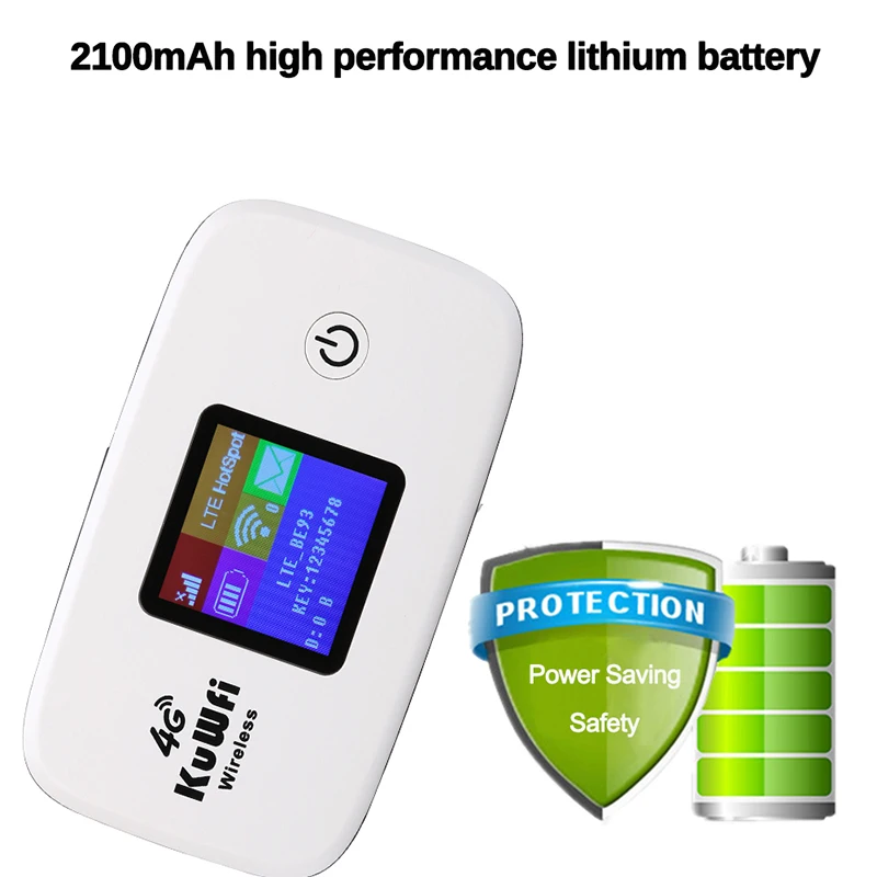 KuWFi 150 Мбит/с 4G Hotspot маршрутизатор Портативный беспроводной Wi-Fi роутер 2100 мАч