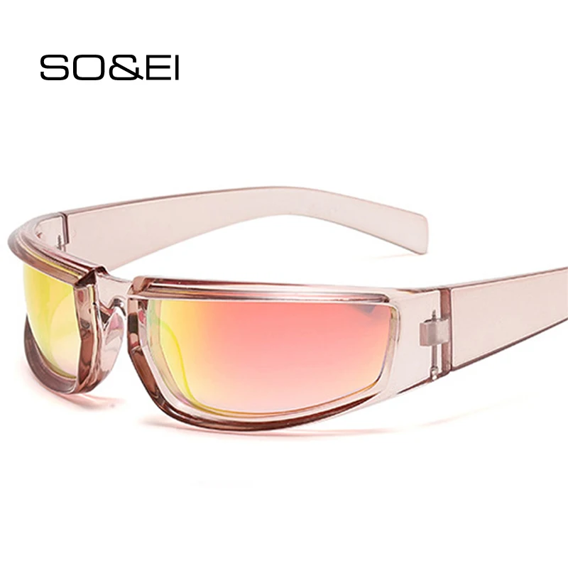 

SO&EI Retro Y2K Punk Women Sunglasses Fashion Colorful Mirror Shades UV400 Eyewear Men Outdoor Sports Driving Goggles