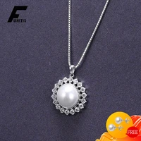 fashion necklace 925 silver jewelry with 10mm pearl zircon gemstone pendant for women wedding engagement accessories wholesale