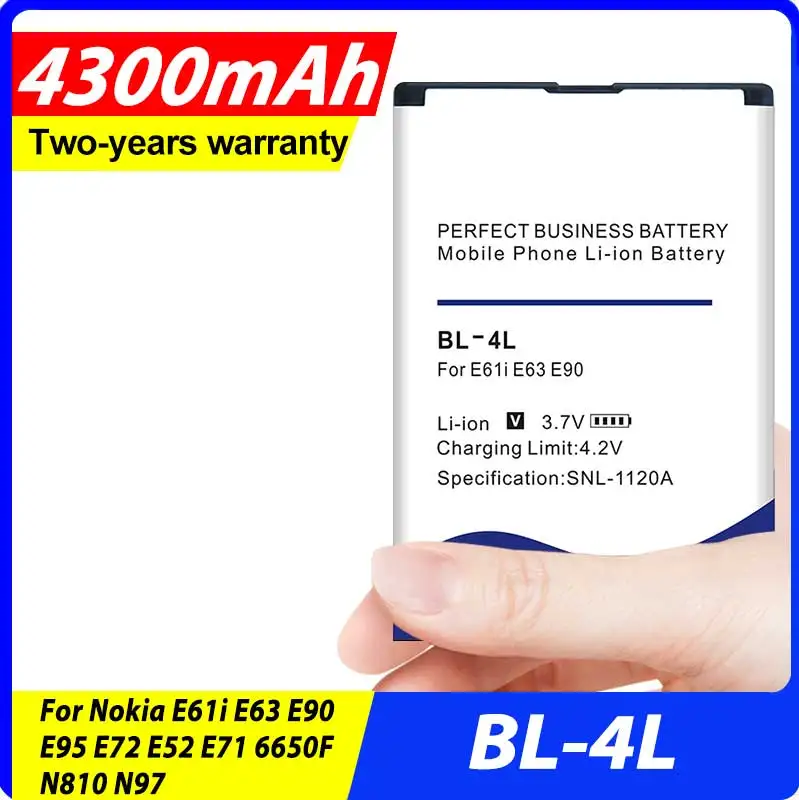 

100% Original New 4300mAh Replacement BP-4L Battery for Nokia E61i E63 E90 E95 E72 E52 E71 6650F N810 N97 in Stock