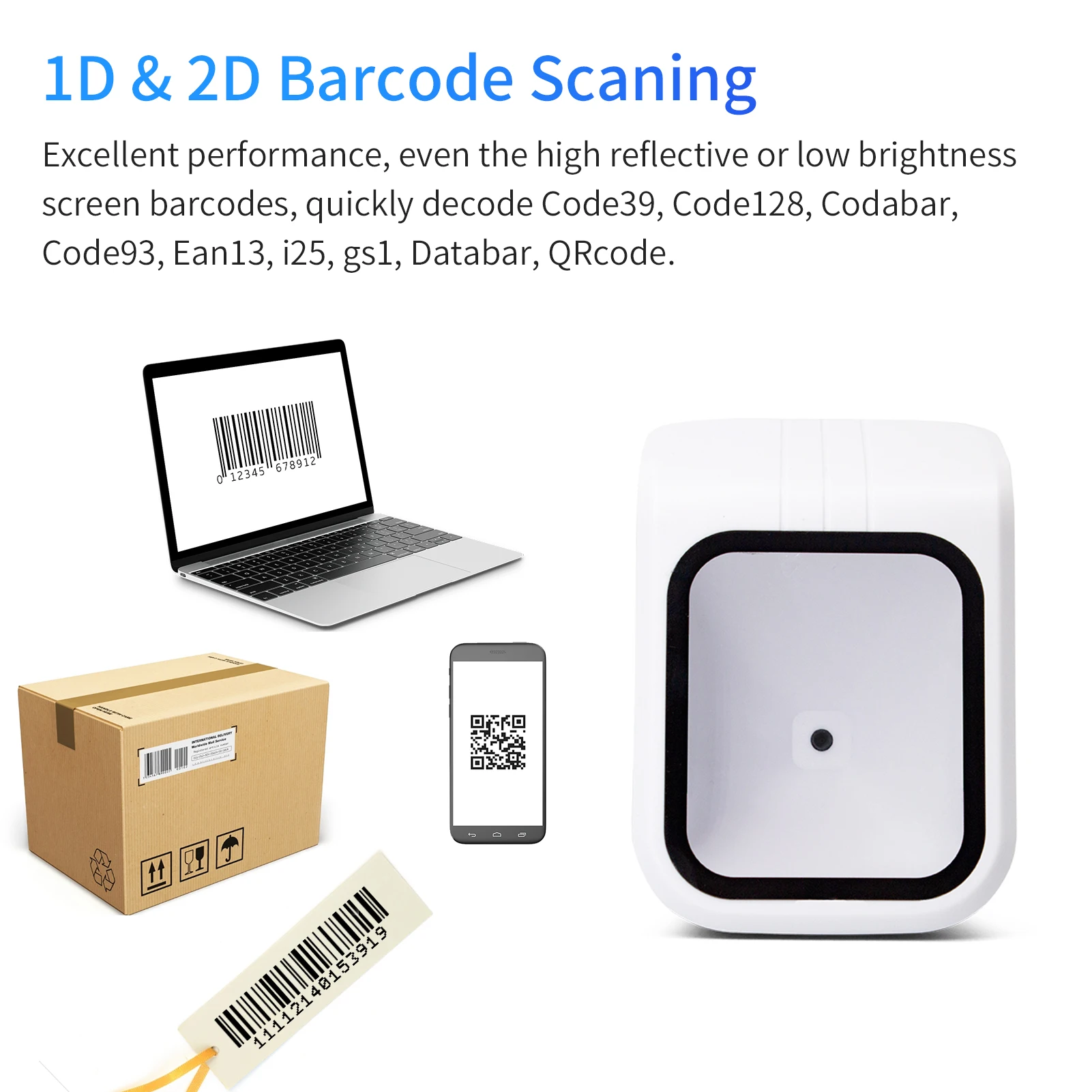 1D 2D QR сканер штрих-кода платформа с голосовым уведомлением подсказка USB проводной