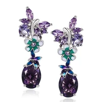 gorgeous bridal earrings sets wedding engage party mysterious purple cz romantic dangle earrings for female statement jewelry