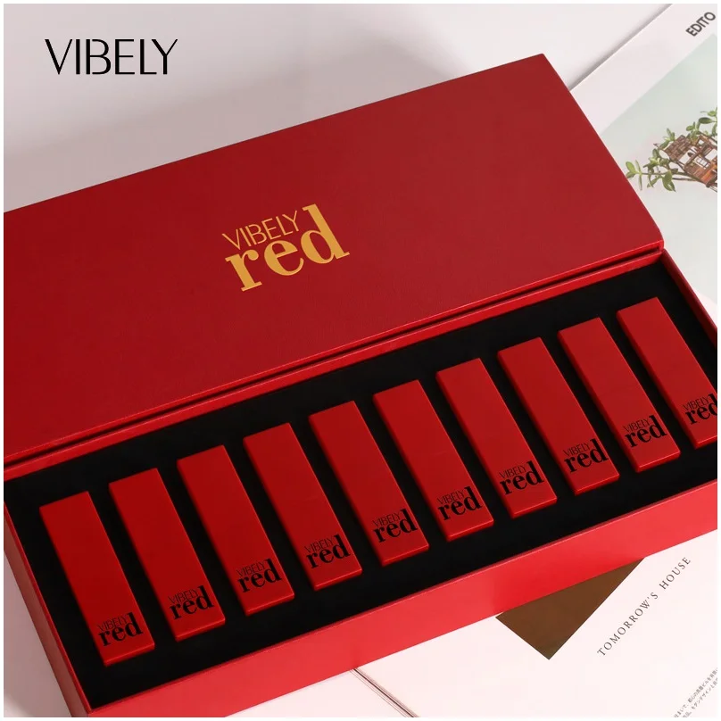

VIBELY 10 Colors Lipstick Makeup Matte Lips Cosmetics Long Lasting Waterproof Velvet Lipstick Waterproof Sexy Red Lip Makeup Set