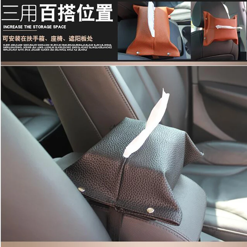 

Universal PU Leather Car Tissue Box Cover Sun Visor Chair Back Hanging Type Car Tissue Box Armrest Box Towel Tissue Storage Case