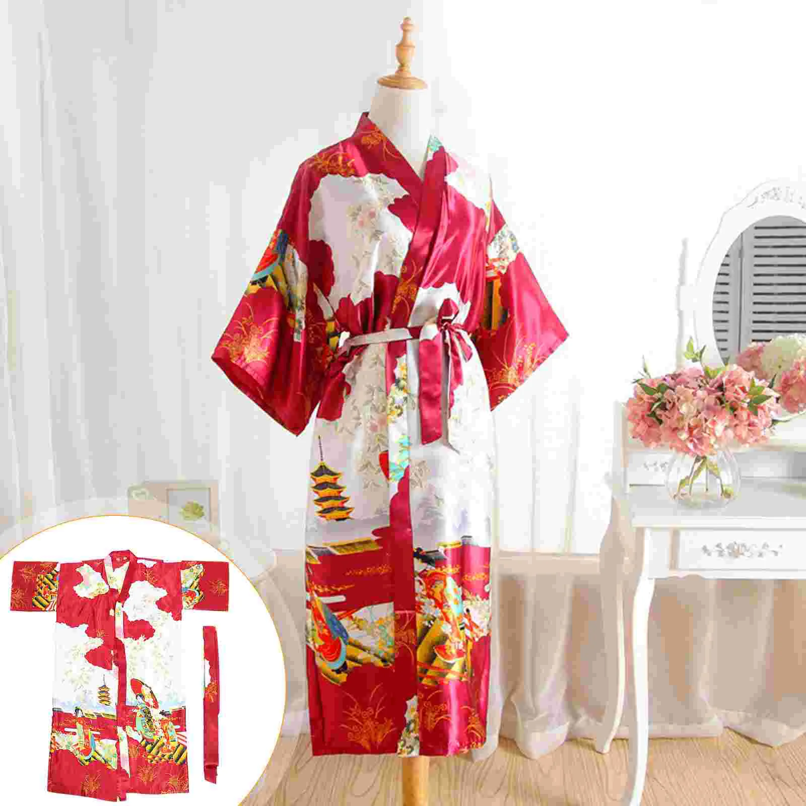 

Длинный халат-кимоно, одежда для сна, искусственная фототкань