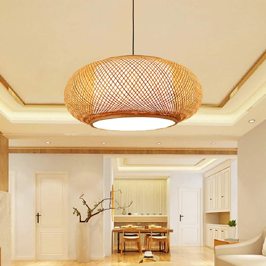 

Ретро подвесной светильник из бамбука, плетеная лампа в японском стиле, для гостиной, отеля, ресторана, коридора, балкона, люстры