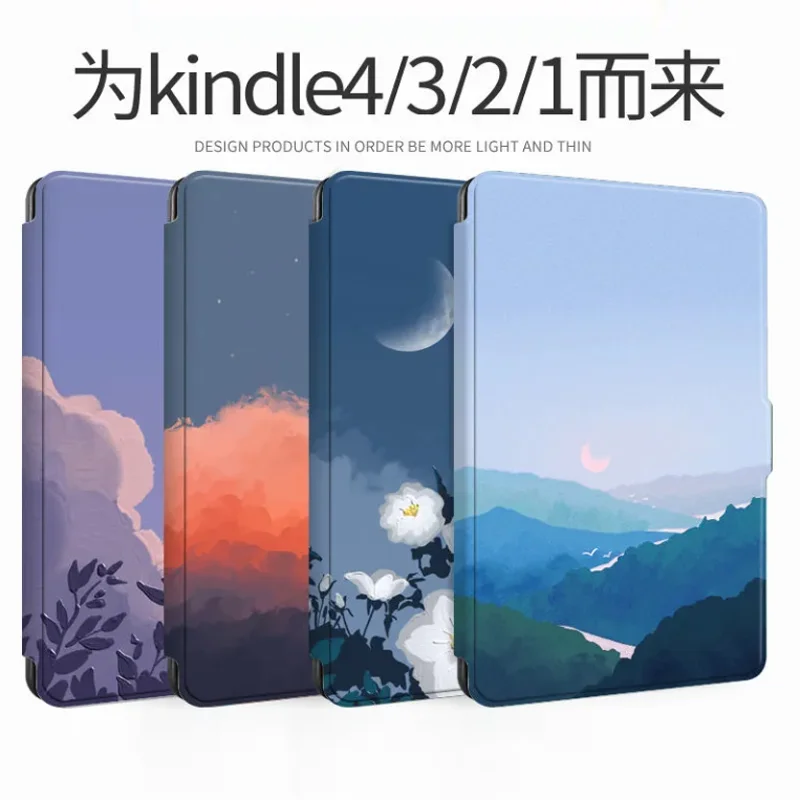 

Printing E-books Case for Kindle Paperwhite 1 2 3 4 th oasis 3 658/558/958 Kawaii Leather Smart Sleep/Wake Cover Protector Cases