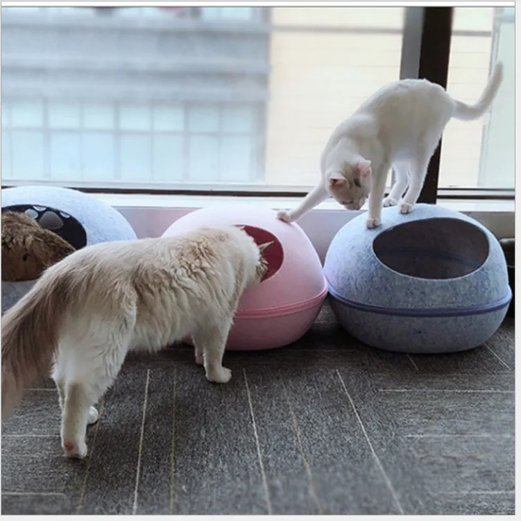 

New High-quality Natural Felt Pet Nest Dismantled And Washed One-piece Cat Nest Creative Egg-shaped Thermal Insulation Pet House