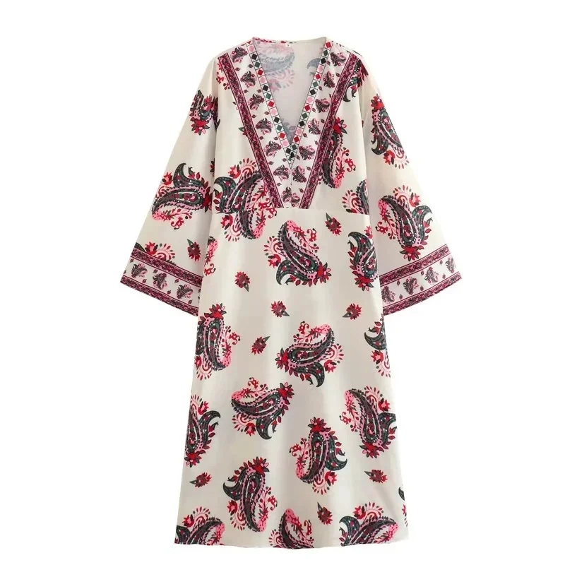 

Женская длинная рубашка в национальном стиле, с принтом и V-образным вырезом