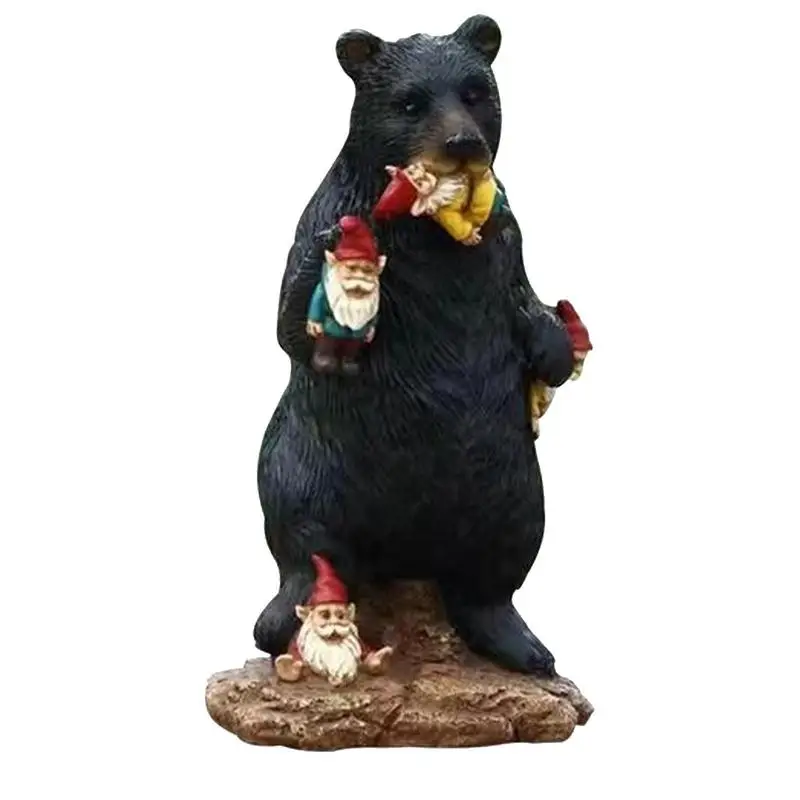 

Забавная статуя черного медведя гномов, креативное украшение из смолы для помещений, улицы, сада, газона, патио, уличные украшения