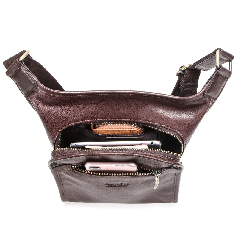 Men's Shoulder Bag Square Soft Genuine Cow Leather Casual Fashion Crossbody Bag