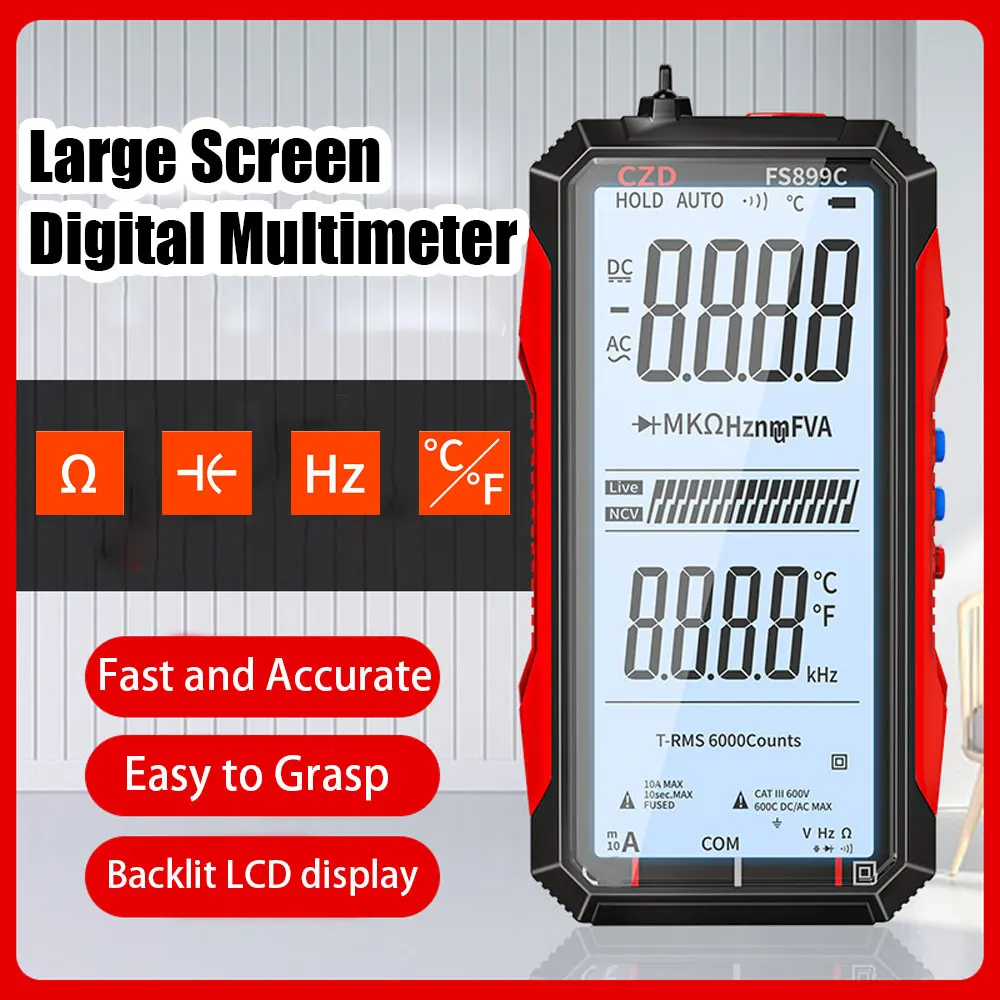 Digital Smart Multimeter Backlight LCD Testers 6000 Counts Tester Electrical Capacitance Meter Volts Amps Resistance Frequency dm6013l portable handheld digital capacitance capacitor meter 1999 counts tester 200pf 20mf data hold backlight