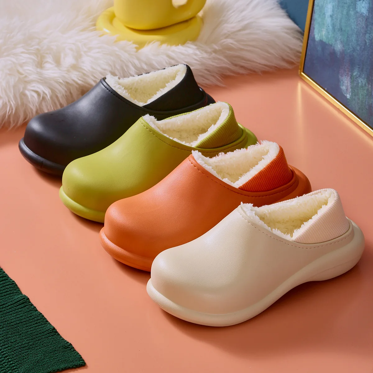 

Cotton Slippers Women Adult Winter Indoor Solid Home Warm Flat Womens Shoes