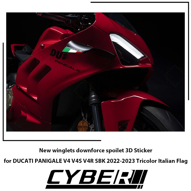 

New winglets downforce spoilet 3D Sticker for DUCATI PANIGALE V4 V4S V4R SBK 2022-2023 Tricolor Italian Flag