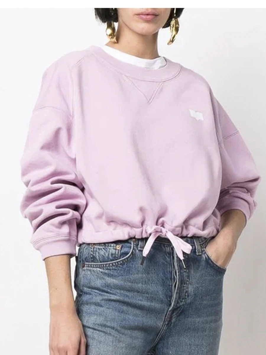 

Drawstring Sweatshirt Ladies Spring autumn Long Sleeve Round Neck Cotton Casual Hoodie 2022 Women Simple Streetwear Pullover Top