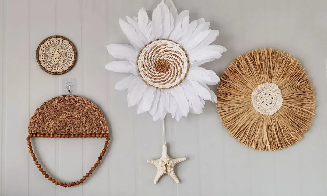 Цена Настенное украшение из ротанга ручной работы в марокканском стиле, Подвесной Настенный декор, круглая плетеная настенная корзина, комнатны...