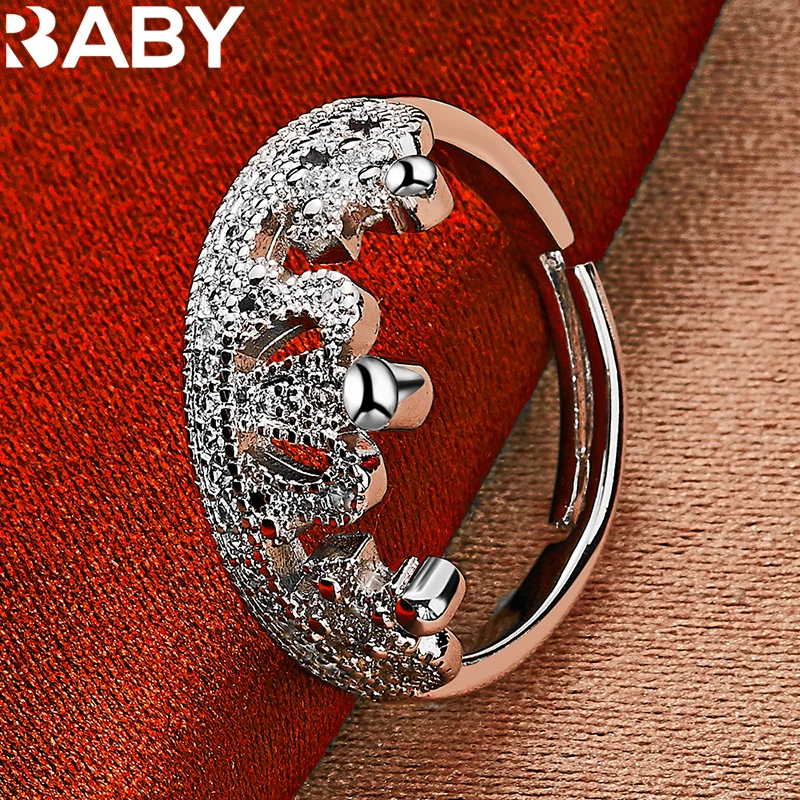 

New Charm 925 Sterling Silver Rings For Women Zircon Crystal Crown Ring Noble Wedding Band Luxury Jewelry Gift Accessories