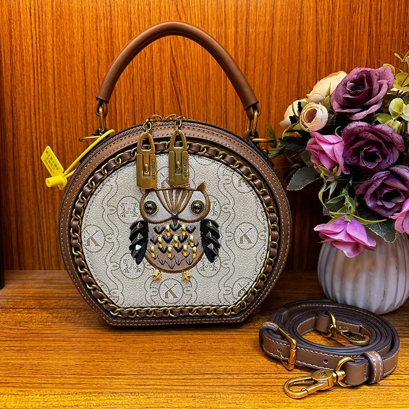 Женская сумка новинка зимы 2023 дизайнерская круглая с вышивкой для пожилых