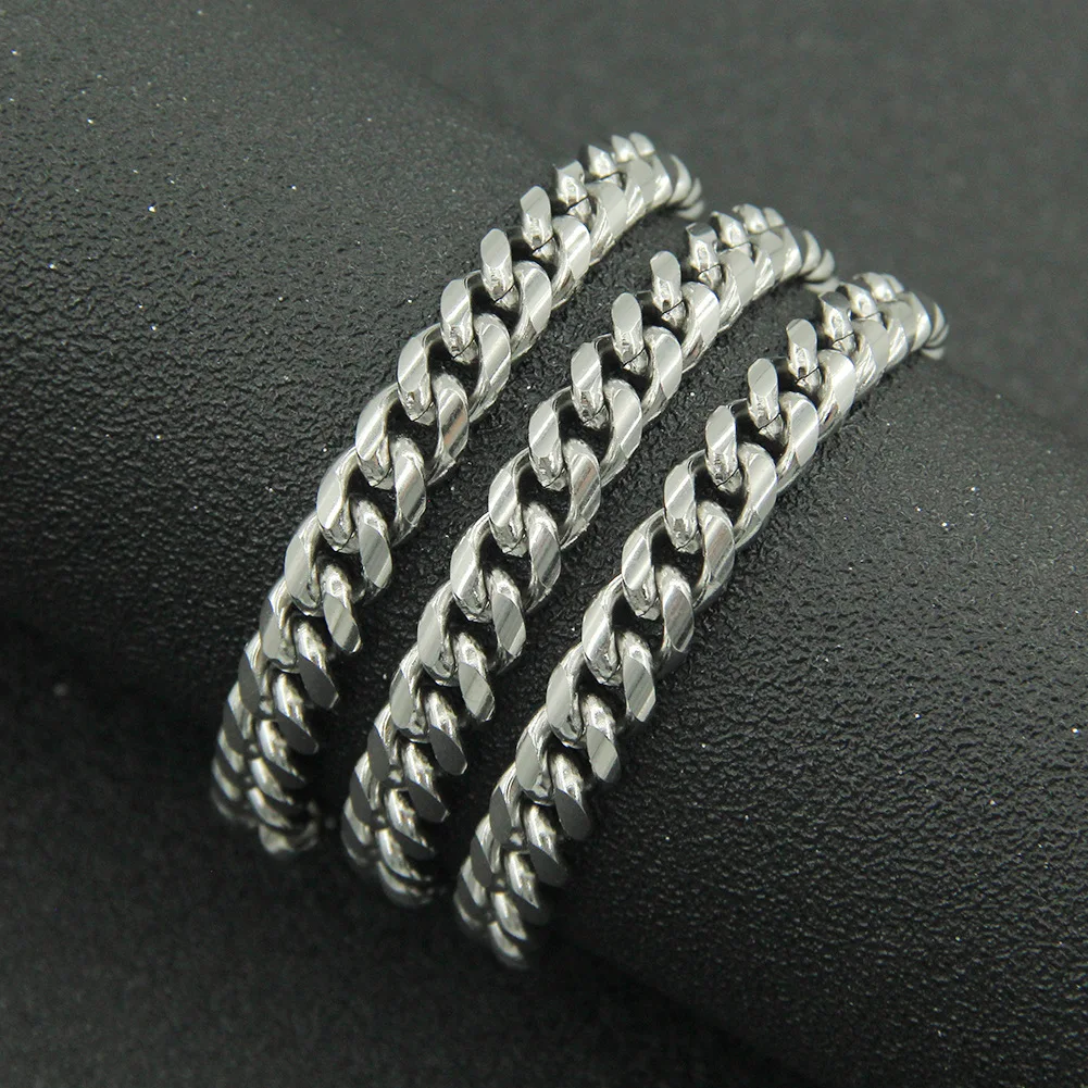 

Stainless Steel Necklace for Women Vintage Men Chains Couple Bracelets Hip Hop Fashion Rap Glossy Simple Jewelry Gifts 8inch