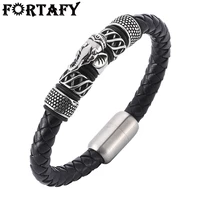 fortafy punk men jewelry weave leather bracelet elephant stainless steel magnetic clasp bangle trendy mens bracelets fr0087