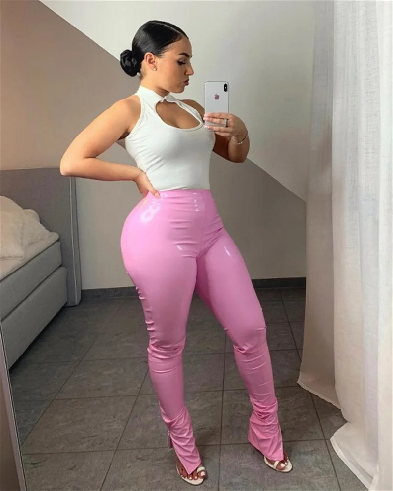 Женские обтягивающие брюки из ПУ кожи пикантные джинсы однотонные модные