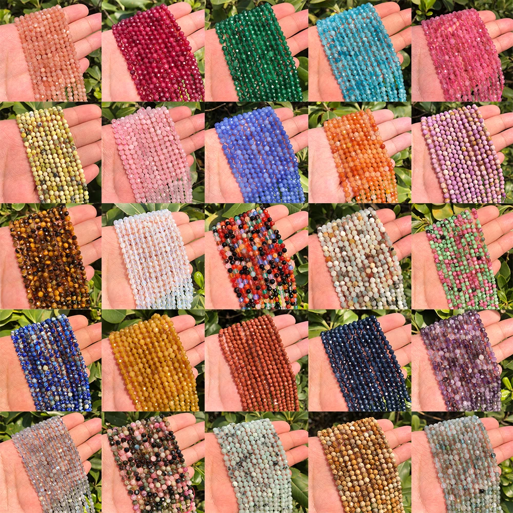 

2 3 4 MM Faceted Agates Crystal Jades Natural Gem Stone Minerals Beads Loose Small Seed Crustal Quartz Stone Spacer Beads Jewelr