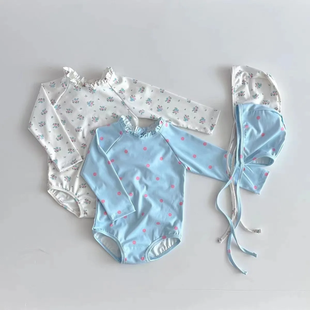 

Baby Swimwear Girl Summer 2023 Print Newborn Girl Swimsuit With Hat Long Sleeve Infant Beachwear Toddler Girl Bathing Suits