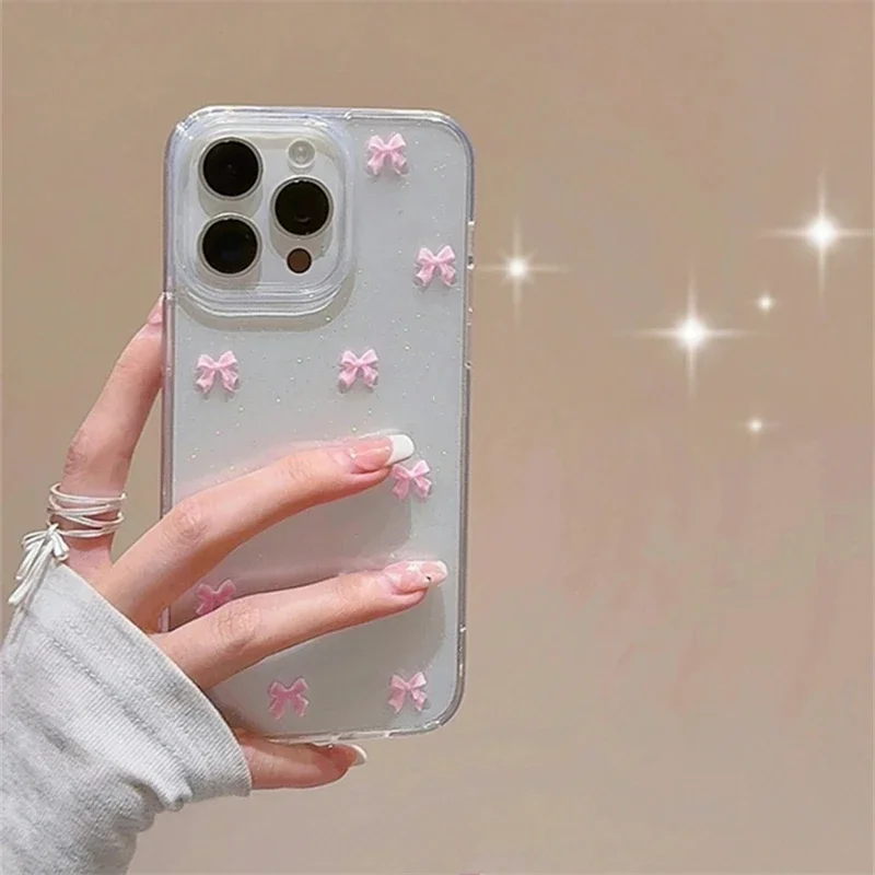 Милый корейский розовый чехол для телефона с бантом девушек iPhone 16 15 14 13 12 11 Pro Max X XS
