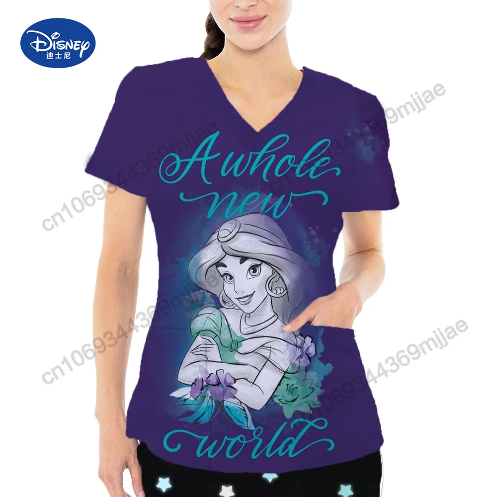 

Disney Pocket V-Neck Cute Tops for Women 2023 Korean Style Clothes Women's T-shirts Japanese Y2k Clothing Crop Top Graphic Tee