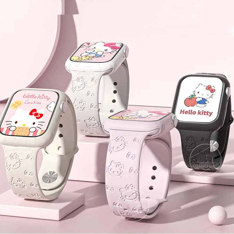 

Sanrio Kittys Kawaii Cartoon Strap Band Apple Strap Band 38 40 41 42 44 45 49mm Replacement Smart Watch Silicone Sport Bracelet