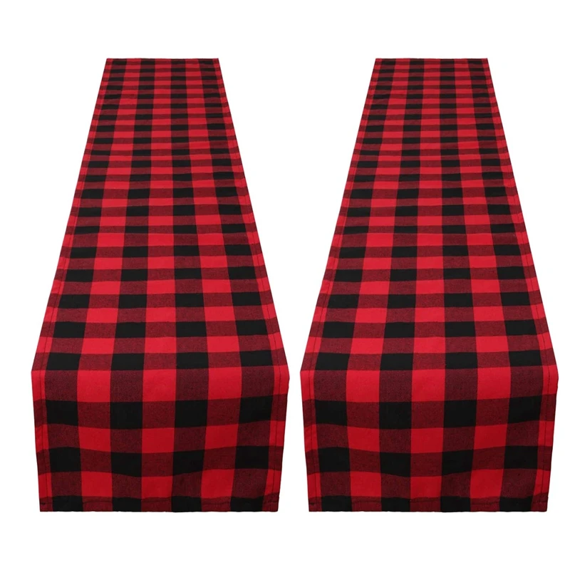 

Christmas Plaid Table Runner 2 Pack 13X84 Inch Table Runner Black Red Table For New Year Gatherings Table Decorations