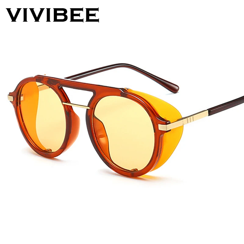 VIVIBEE Gothique Women Round Sunglasses Steampunk Men Gradient Elegant Summer Sun Glasses 2023 Trendy Punk Ladies Clout Goggles